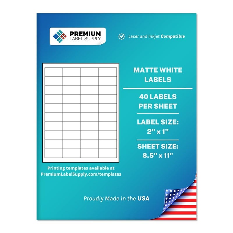 Premium Label Supply White Sticker Barcode Labels - 2"" x 1"" - Laser/Inkjet Compatible - (40 per Sheet), 25 Sheets - 1000 Total Adhesive Labels - Image 1